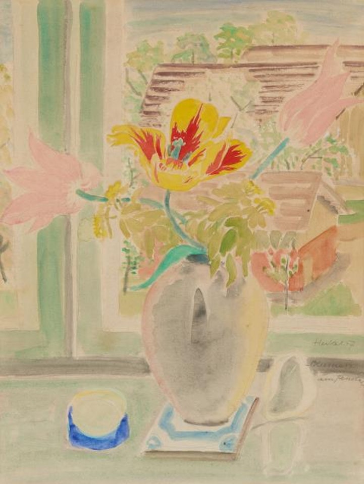 flowers at the window by Erich Heckel
