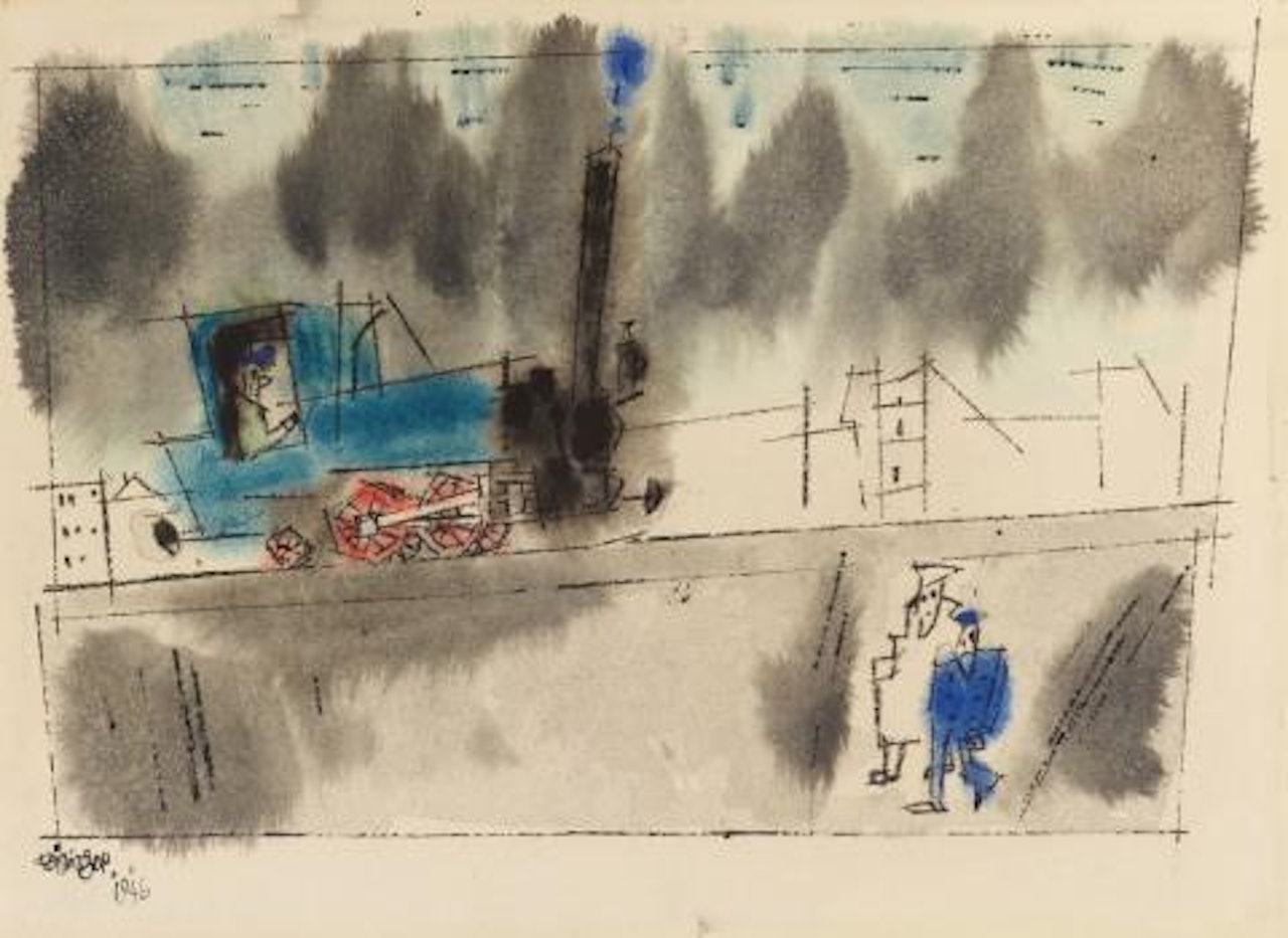 Untitled (Locomotive) by Lyonel Feininger