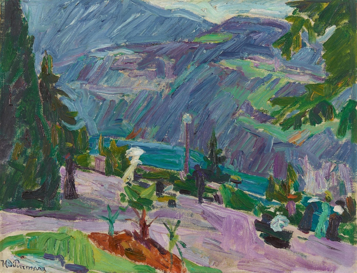 Landschaft mit Promenade by Hans Purrmann