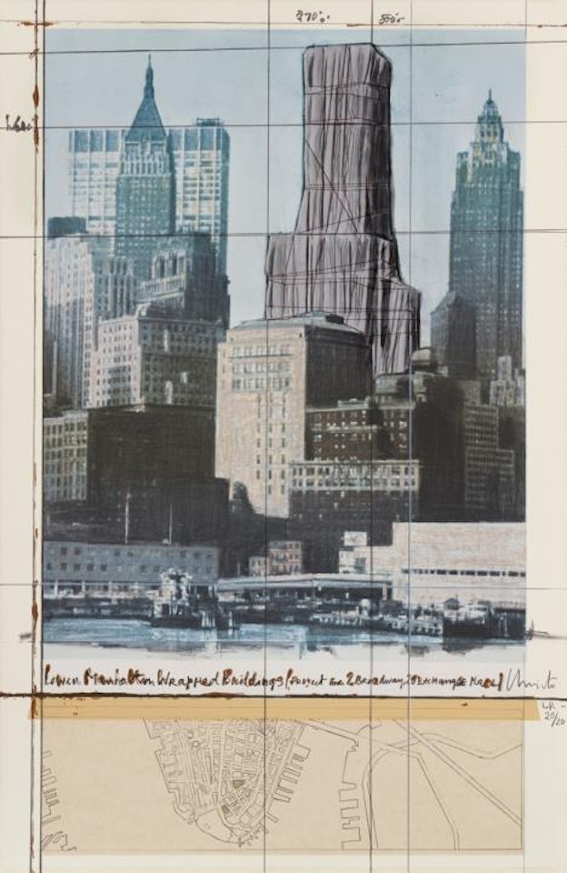 Lower Manhattan Wrapped Buildings, Project for 2 Broadway, 20 Exchange Place by Christo