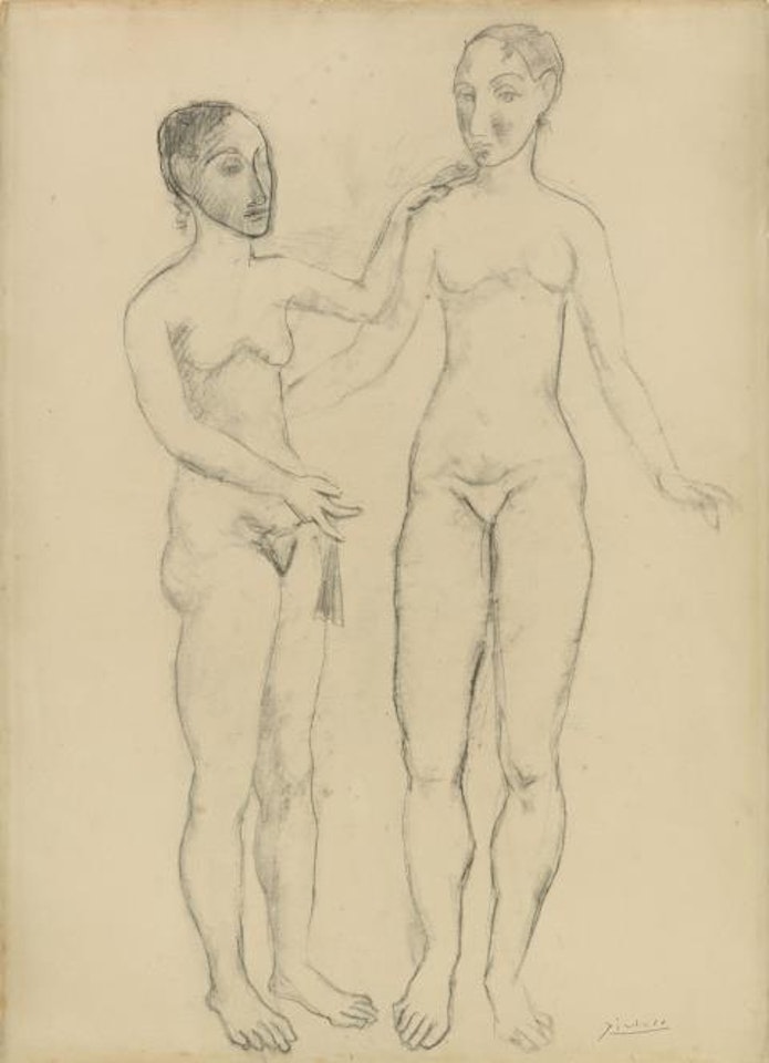 Two naked women holding each other by Pablo Picasso