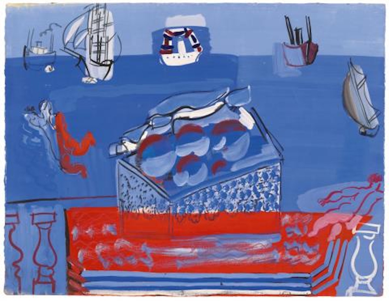 Nature morte aux fruits, baigneuses et voiliers by Raoul Dufy