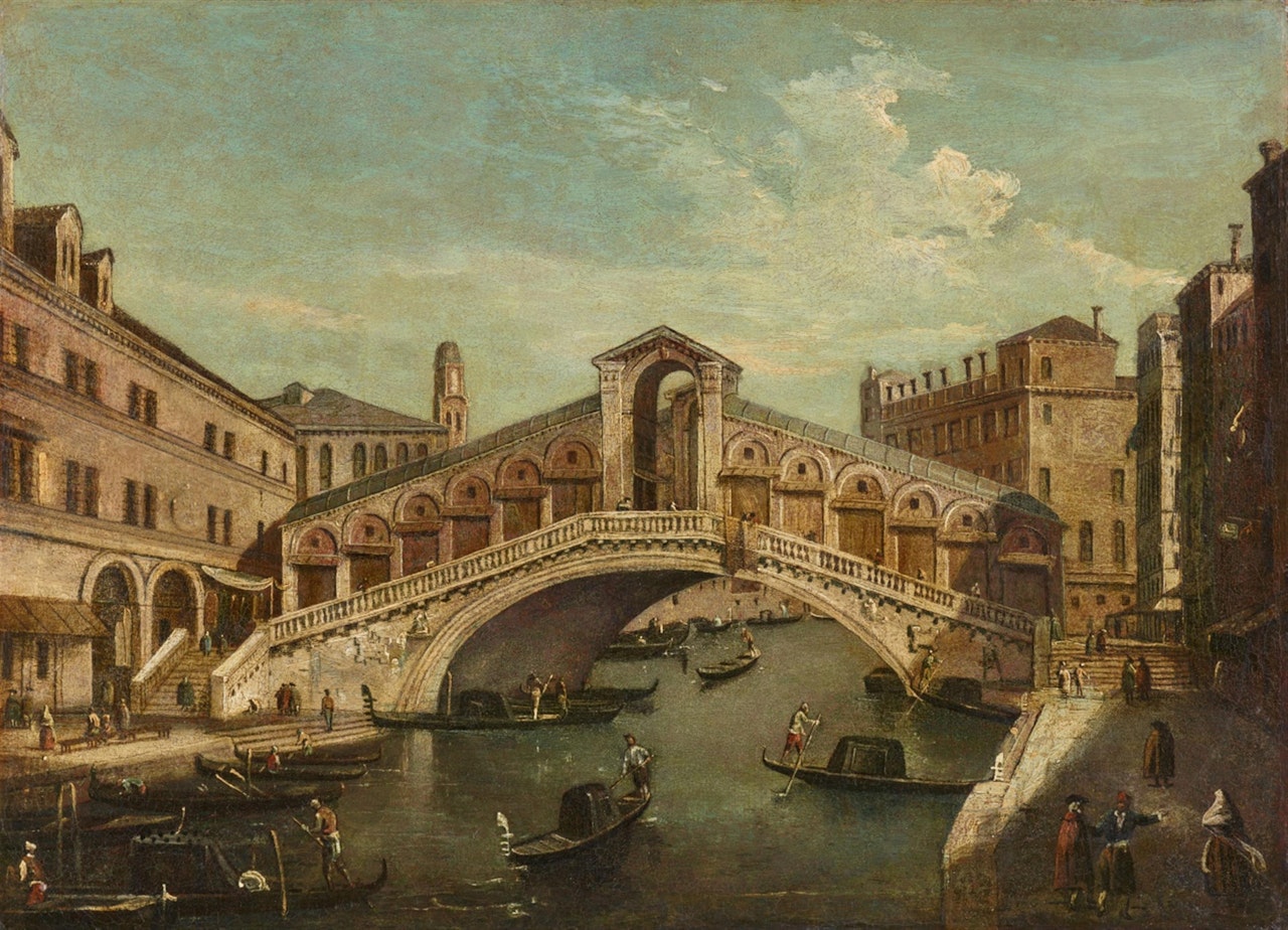 View of the Rialto Bridge by Venetian School