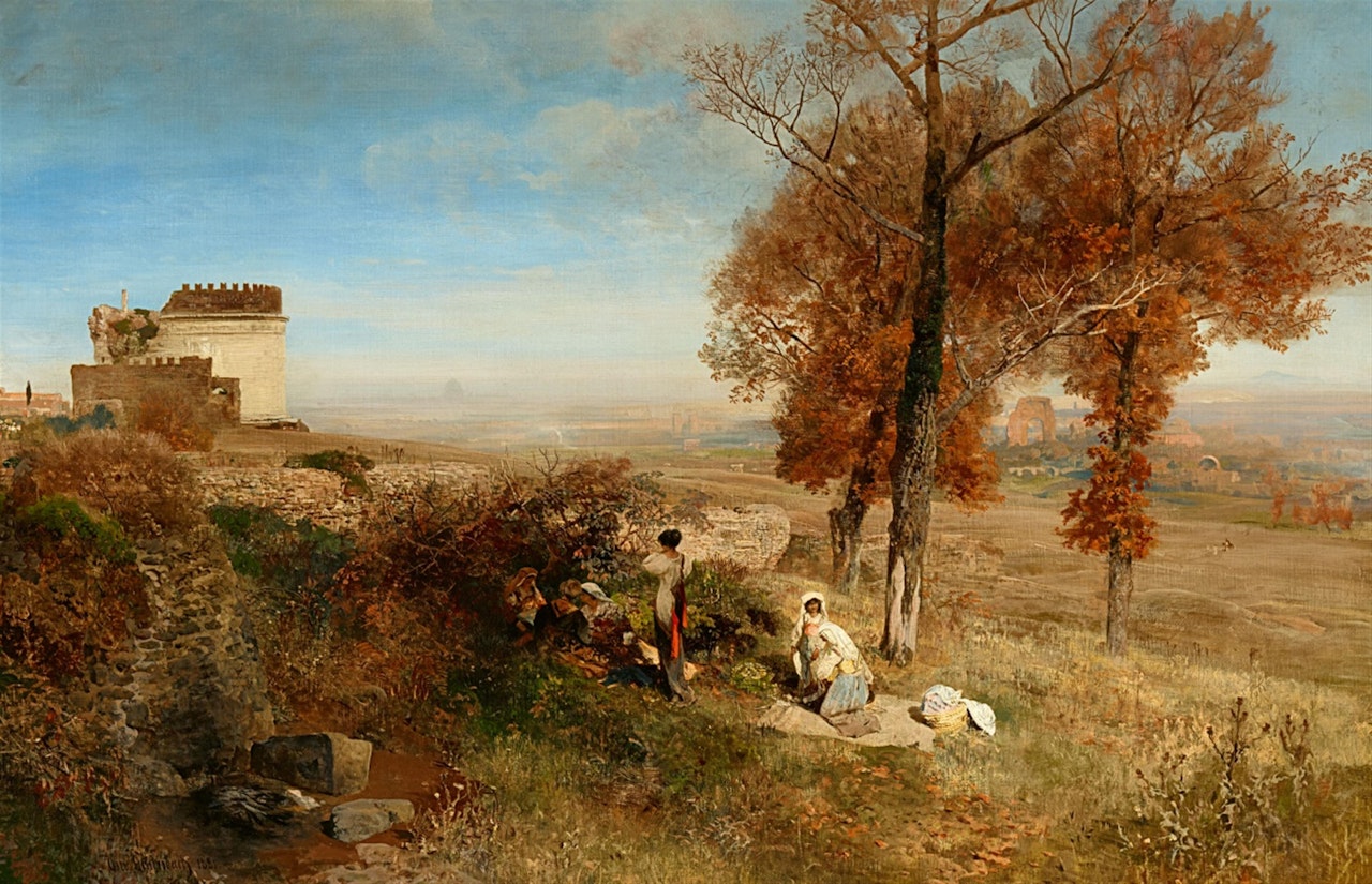 Peasants Resting on the Via Appia by the Mausoleum of Cecilia Metella by Oswald Achenbach