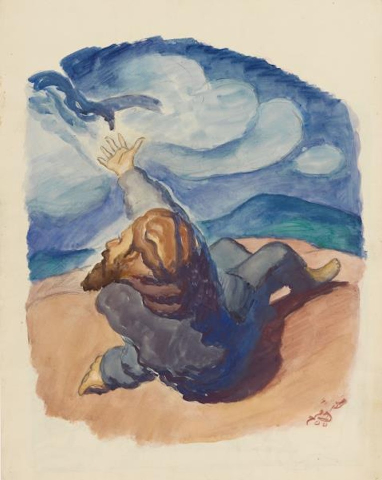 Figure in landscape. Verso: group of figures in a nighttime landscape by Ludwig Meidner