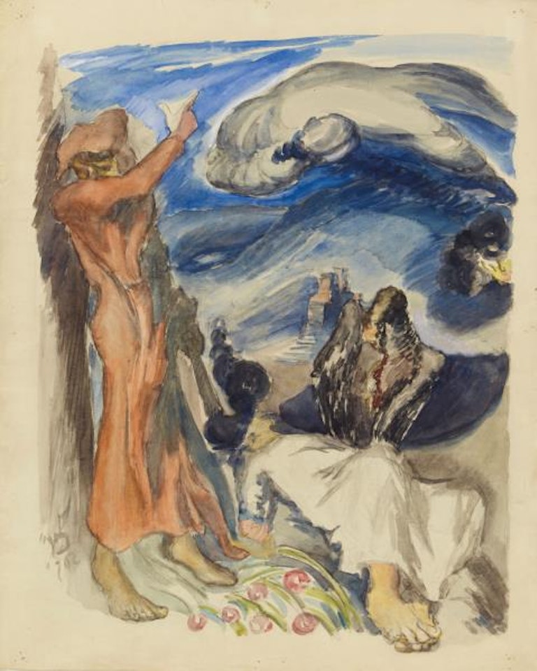 Allegorical scene (figures in landscape) by Ludwig Meidner