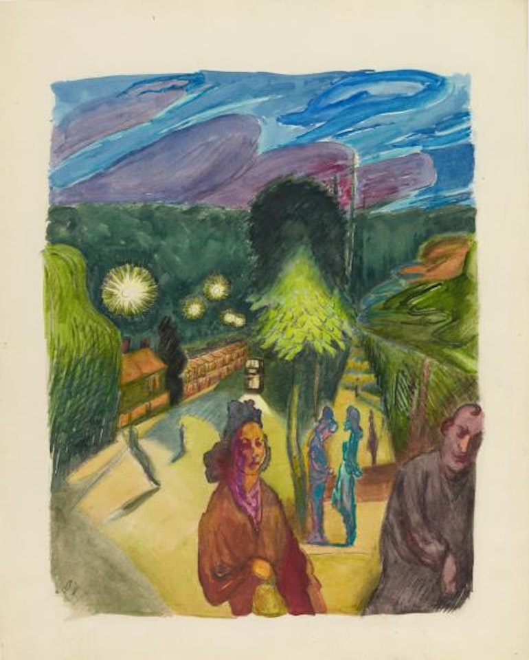 Evening street scene in London by Ludwig Meidner