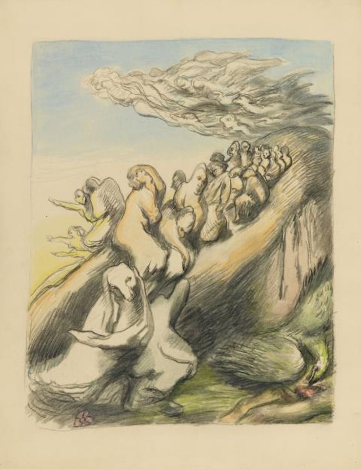 Group of figures in landscape by Ludwig Meidner