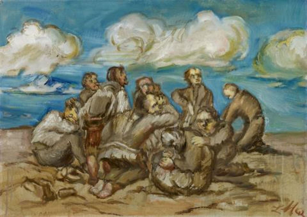Group of figures in landscape by Ludwig Meidner
