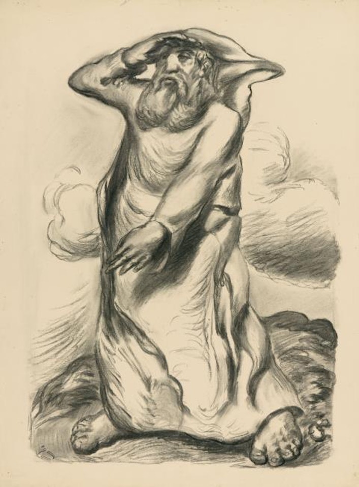 Figure in a landscape, looking into the distance by Ludwig Meidner