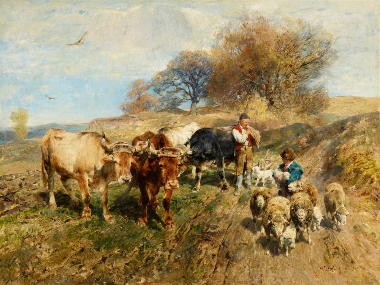 Shepherds with Cattle and Sheep by Heinrich von Zugel