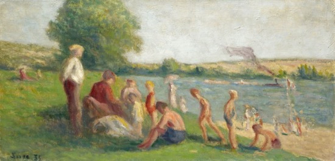 Méricourt, baignade au bord de la Seine by Maximilien Luce