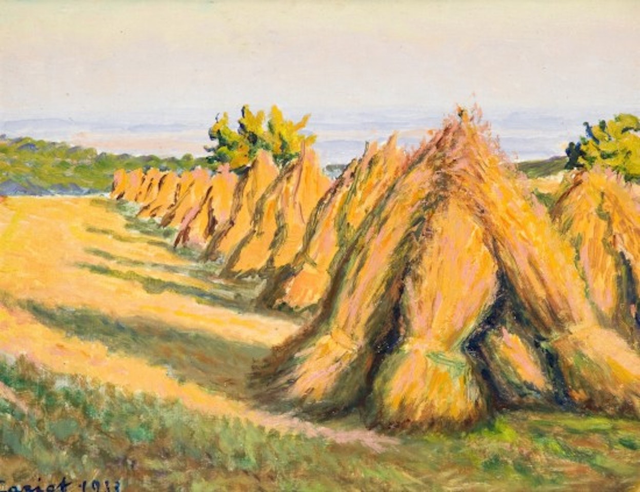 Paysage à Georgenborn, les moissons by Gustave Cariot