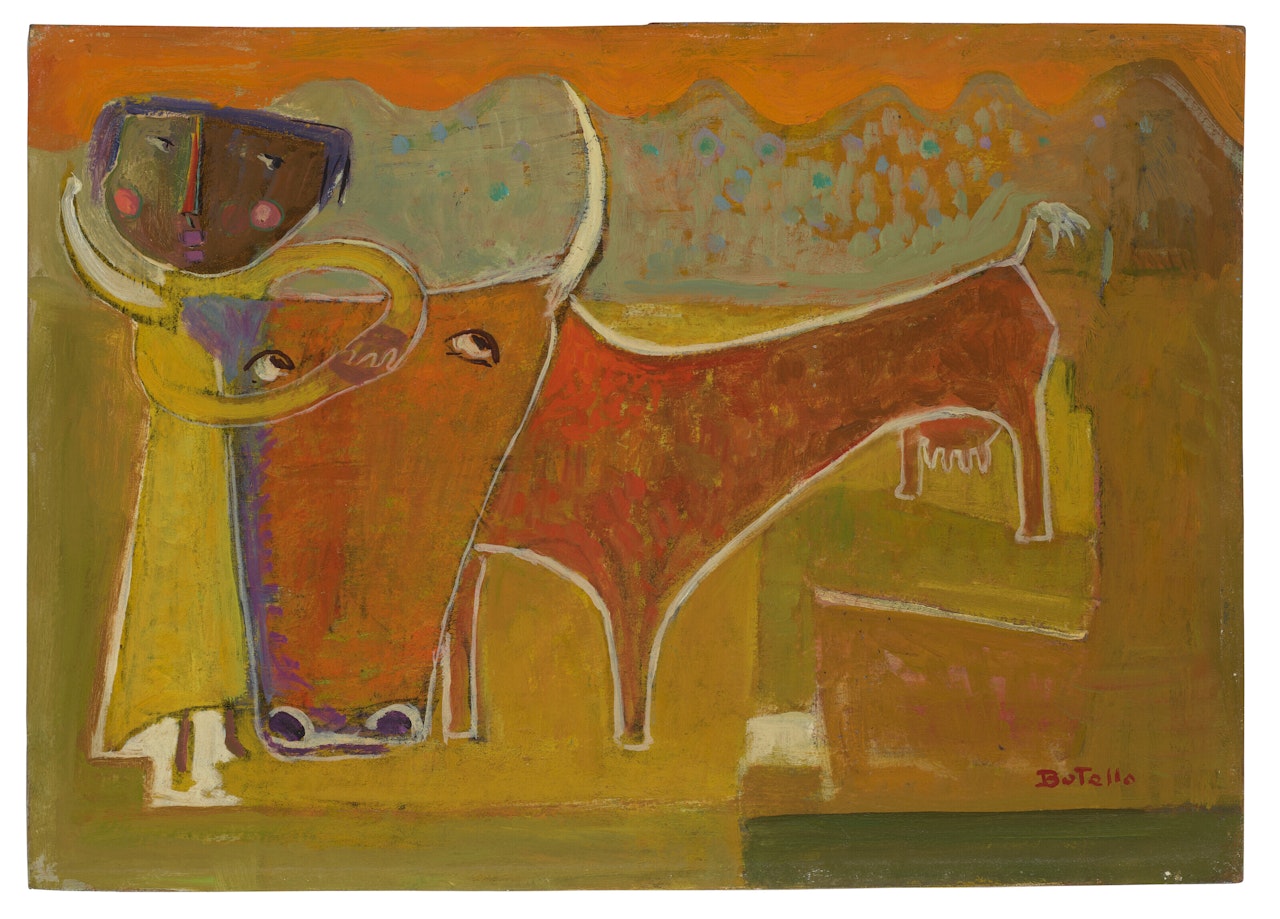 Niño con vaca by Angel Botello