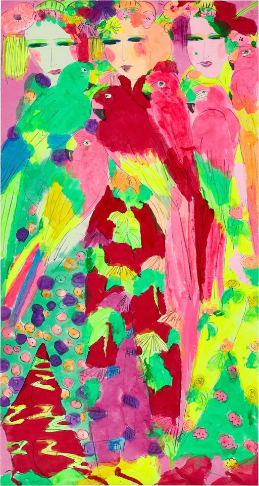 Three ladies with parrots by Walasse Ting