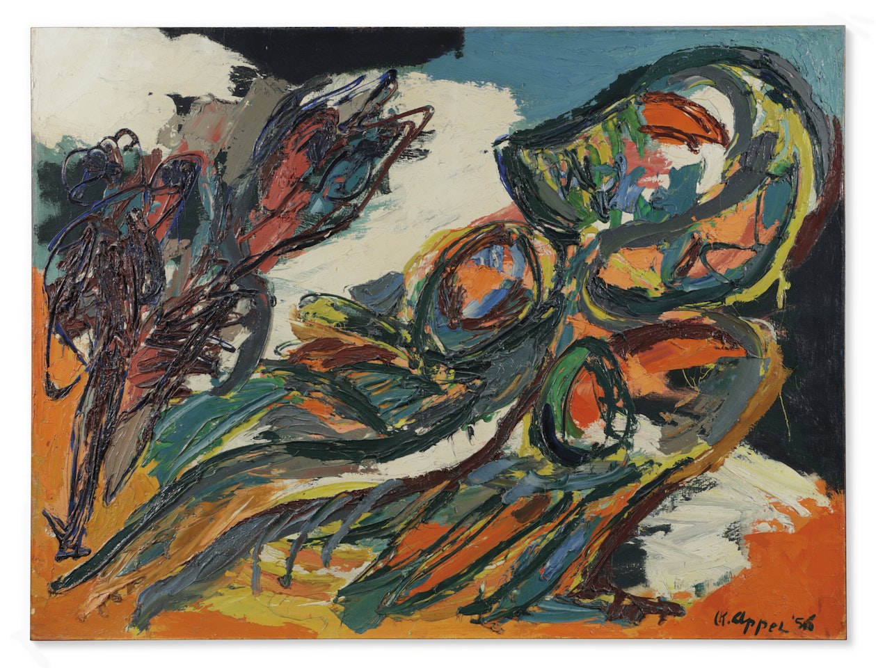 Woman and Bird on Beach by Karel Appel