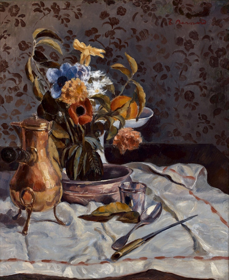 Still life with coffeepot and bouquet by Emile Bernard