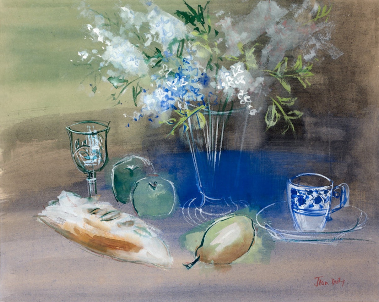 Still life with bouquet of flowers; Still life with fruits, flowers and bread by Jean Dufy