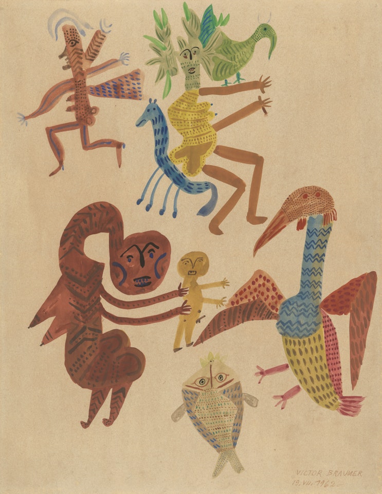 Personnages, oiseaux, poissons by Victor Brauner