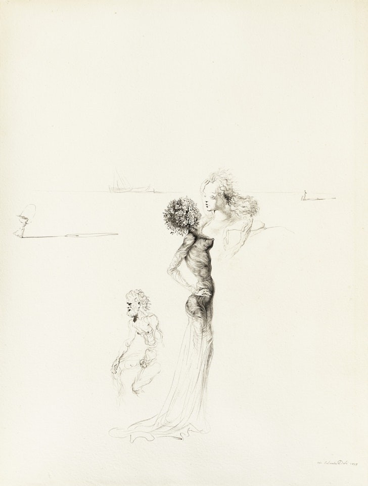 Femme à la tête de rose, buste de femme et vieillard nu by Salvador Dali