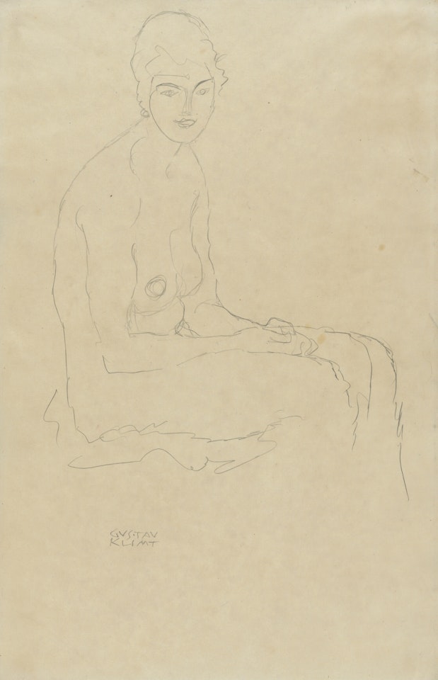 Sitzender Akt nach rechts by Gustav Klimt