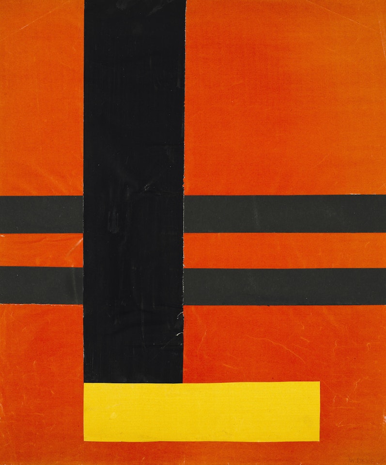 Collage auf rotem Grund by Walter Dexel