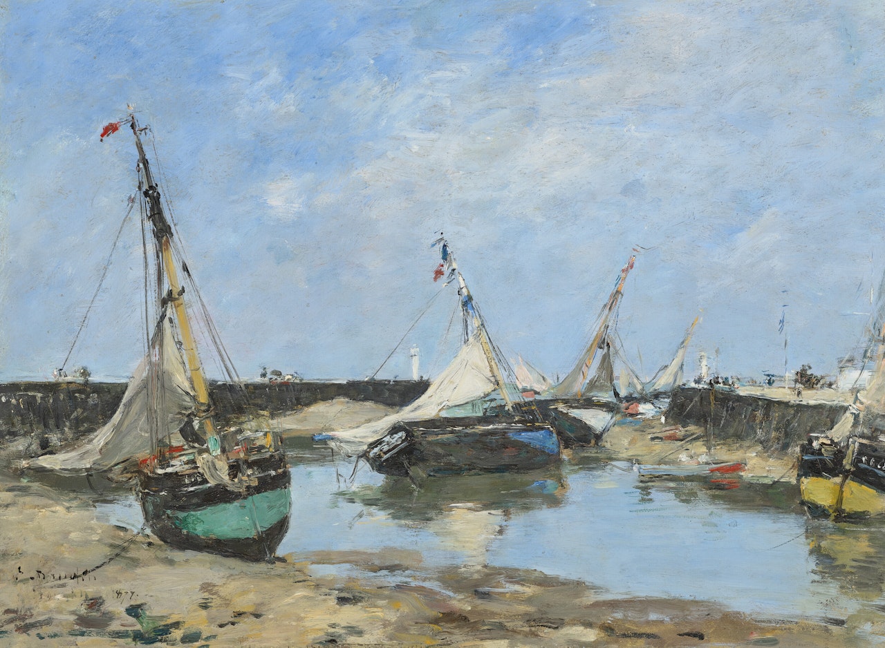Trouville. Barques échouées entre les jetées by Eugène Boudin