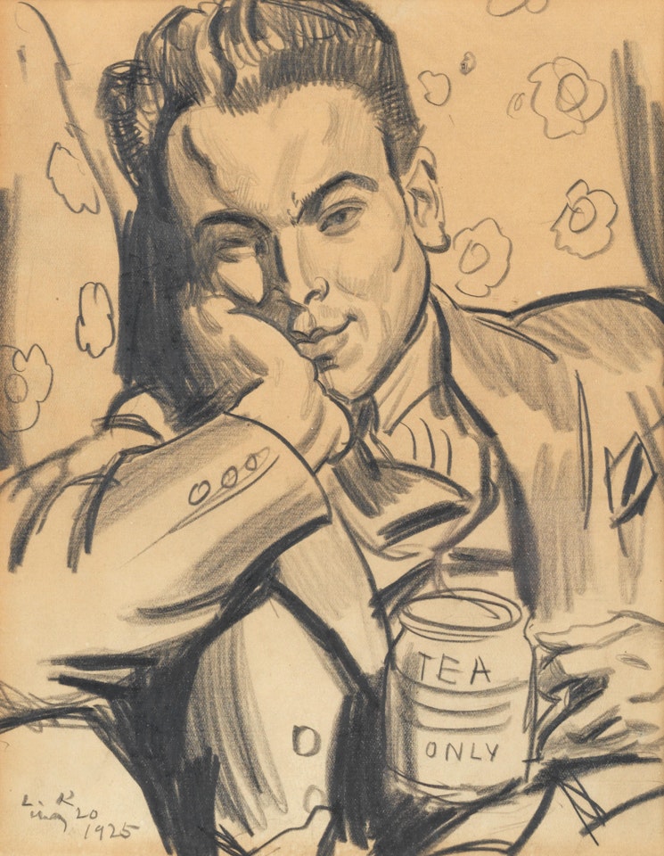 Portrait of Van Norman Lucas drinking tea by Laura Knight