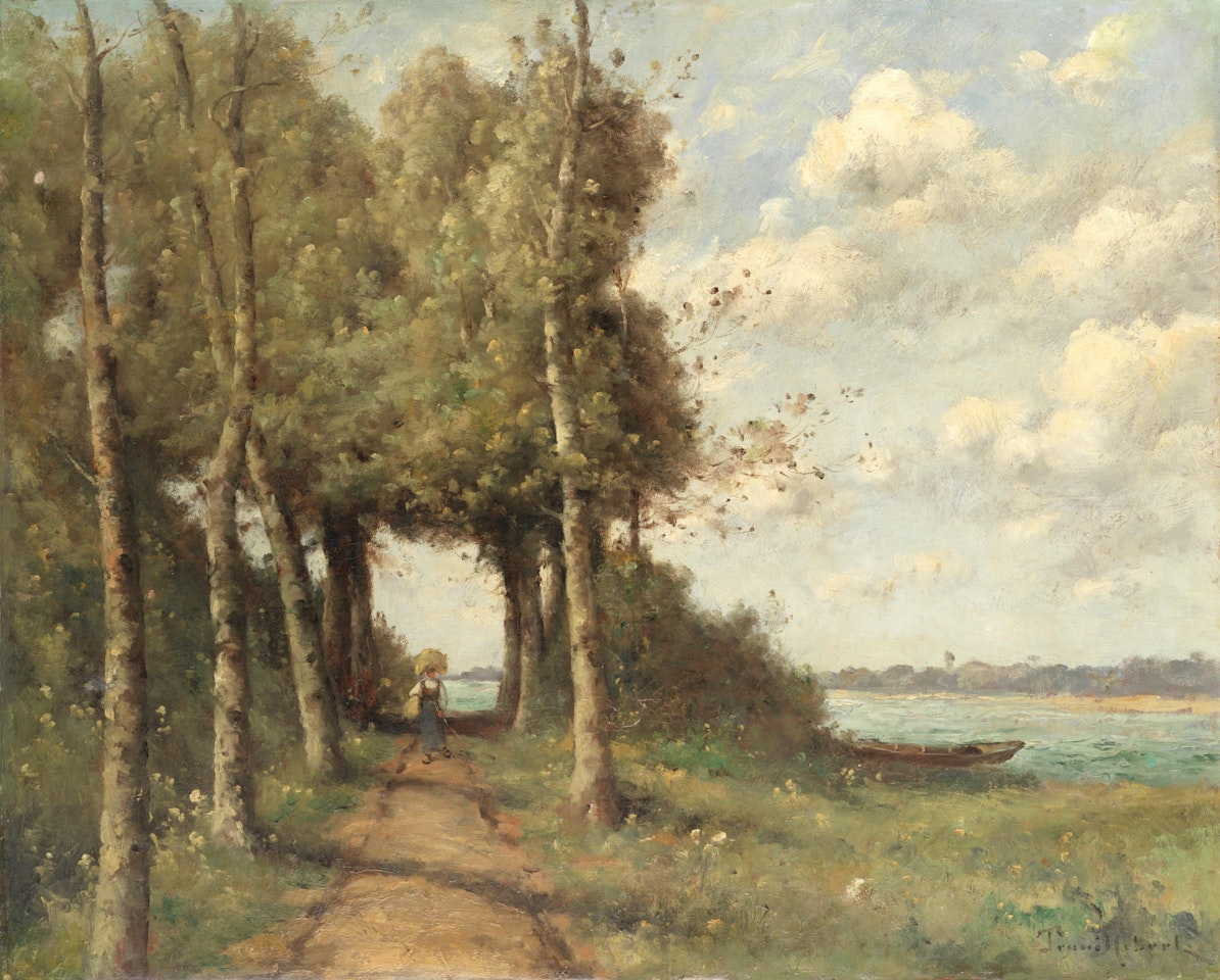 Lavandiere sur le chemin, Loire  unframed by Paul Désiré Trouillebert