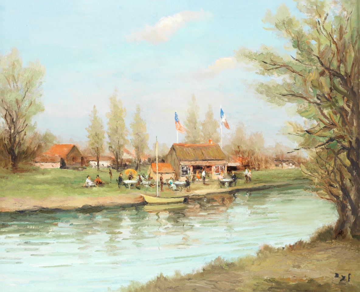Guinguette au bord de la rivière, Ile de France by Marcel Dyf