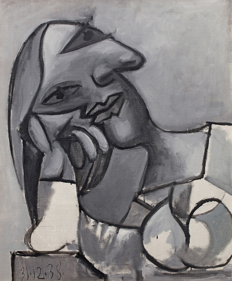 Buste de femme accoudée, gris et blanc by Pablo Picasso