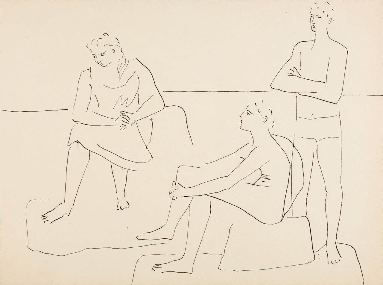 Femme et deux hommes sur la plage by Pablo Picasso