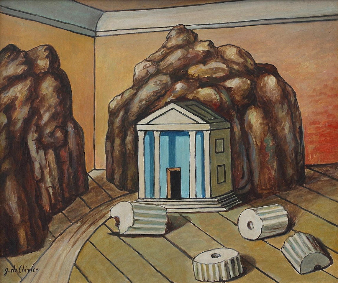 Tempio e rocce in una stanza (Temple and rocks in a room) by Giorgio de Chirico