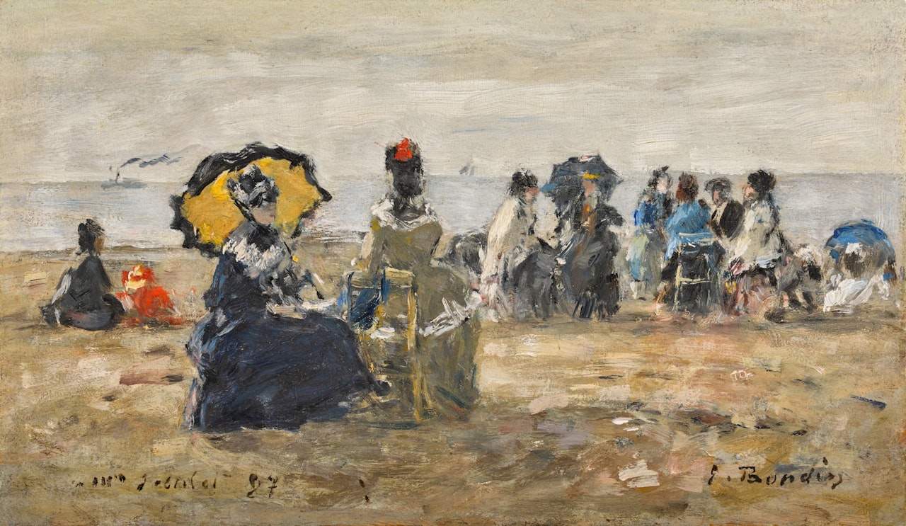 Trouville, scène de plage, le parasol jaune by Eugène Boudin