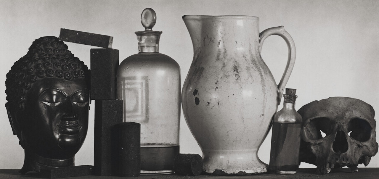 Still Life with Skull, Pitcher and Medicine Bottle, New York, 1980 by Irving Penn
