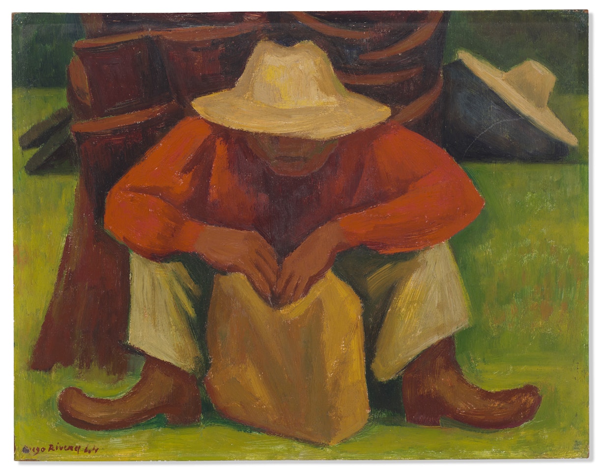 Descansando (Hombre sentado junto a un tronco) by Diego Rivera