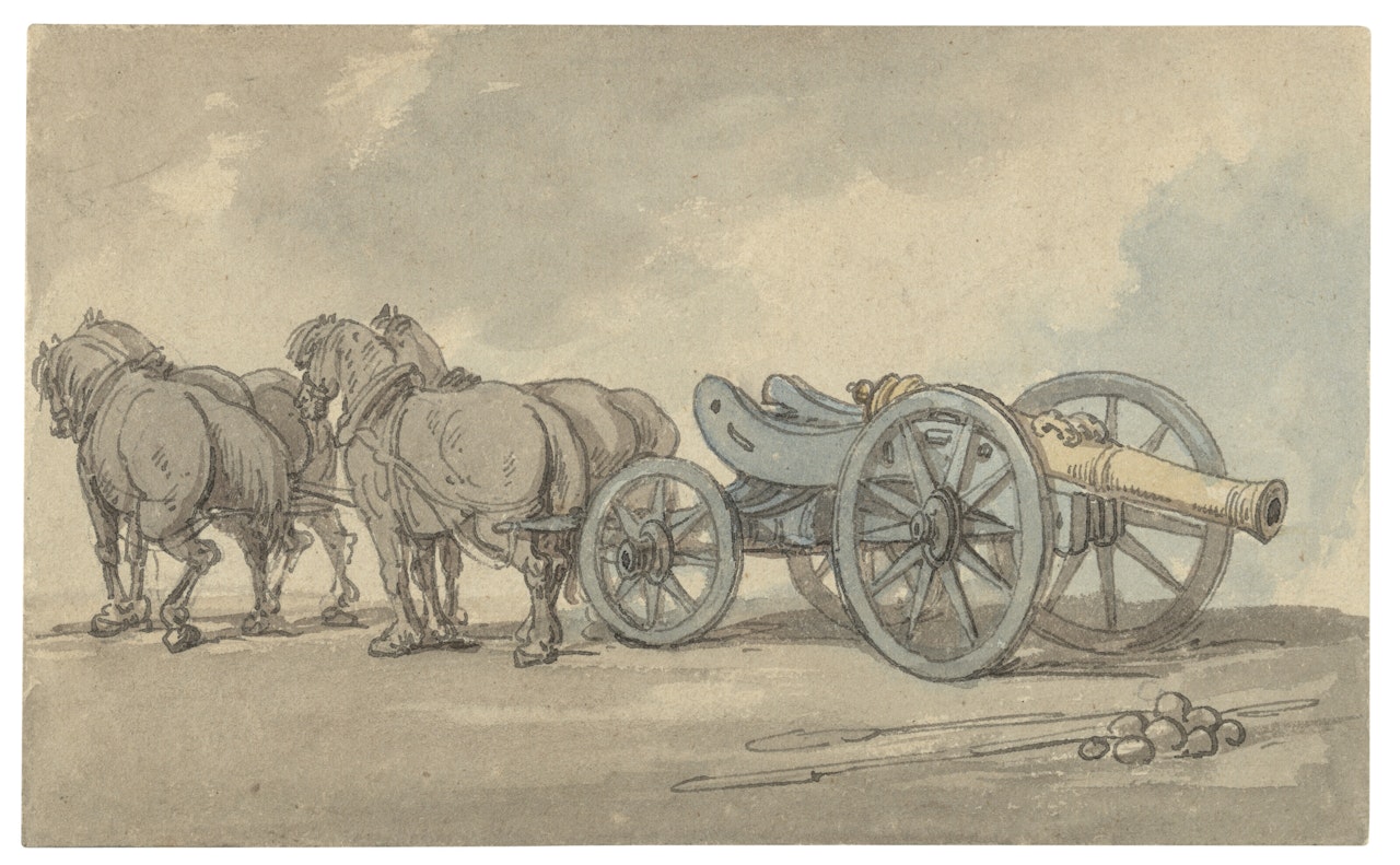 An artillery piece drawn by four horses by Thomas Rowlandson