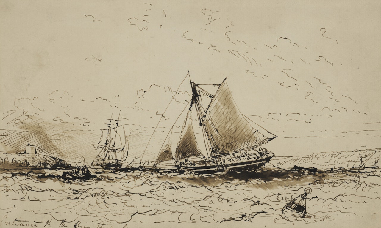 Fishing vessels at the entrance to the River Orwell, Suffolk by Edward Duncan