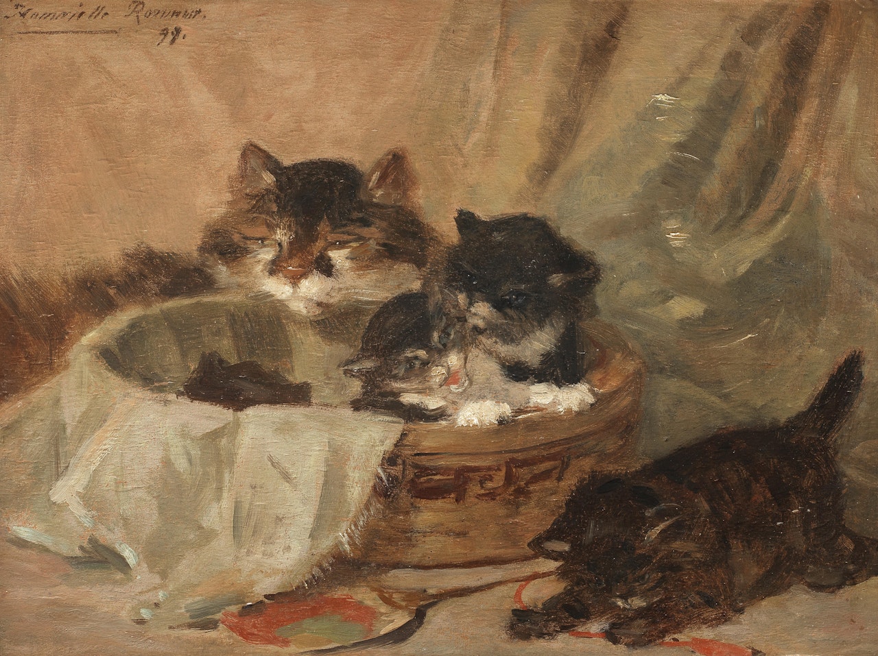 A cat and her kittens by Henriette Ronner-Knip