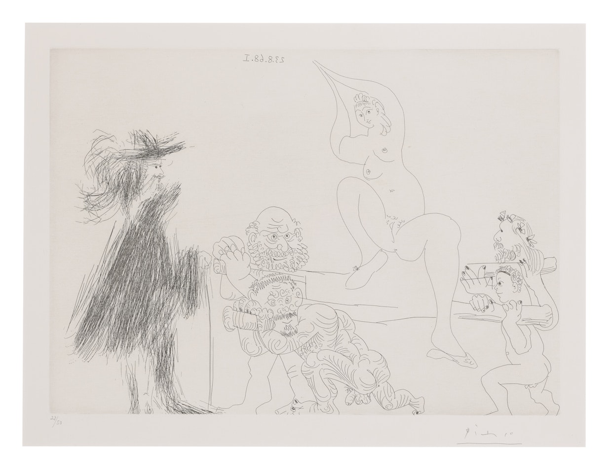 Quatre portefaix apportant a un gentilhomme une jeune femme sur une litiere, from: Series 347 by Pablo Picasso