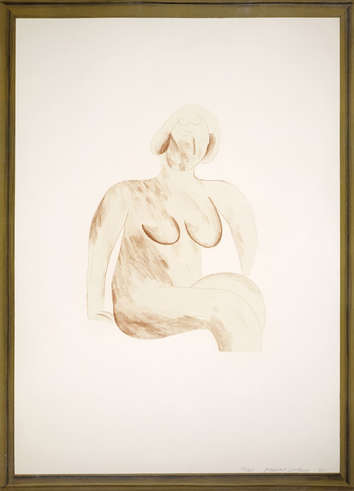 Picture of a simple framed traditional nude drawing (S.A.C.; MCA Tokyo 45) by David Hockney