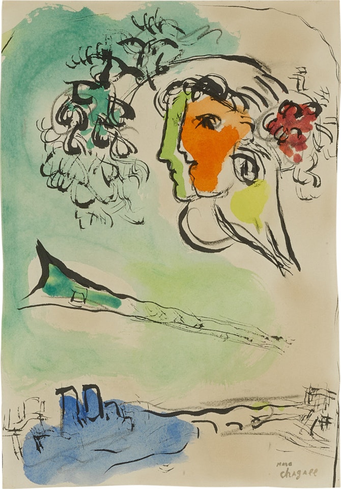 Esquisse pour l'affiche "Le ciel Bleu" ou Profils vert et orange by Marc Chagall