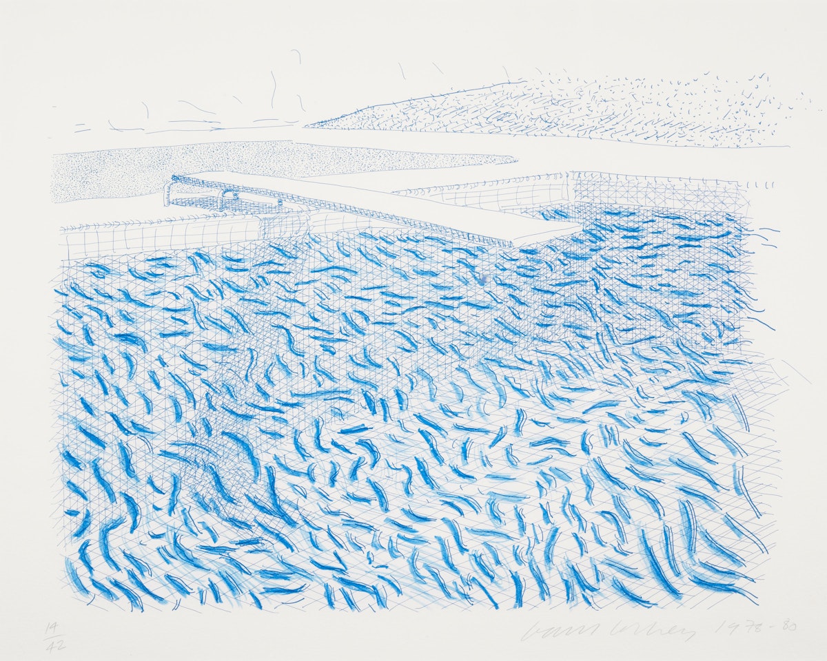 Lithographic water made of lines and crayon by David Hockney