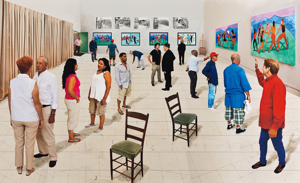 Two Chairs with People by David Hockney