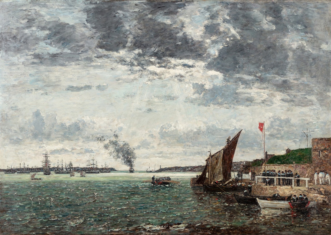 Brest. Débarquement des marins dans la rade by Eugène Boudin