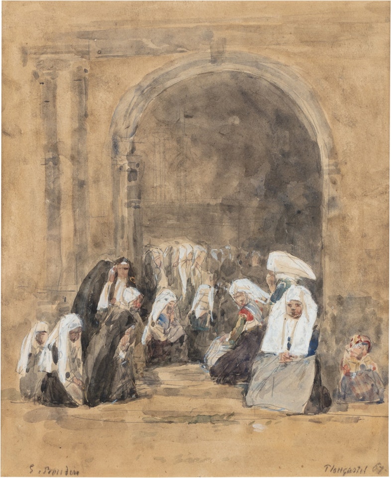 Sortie d'église à Plougastel by Eugène Boudin