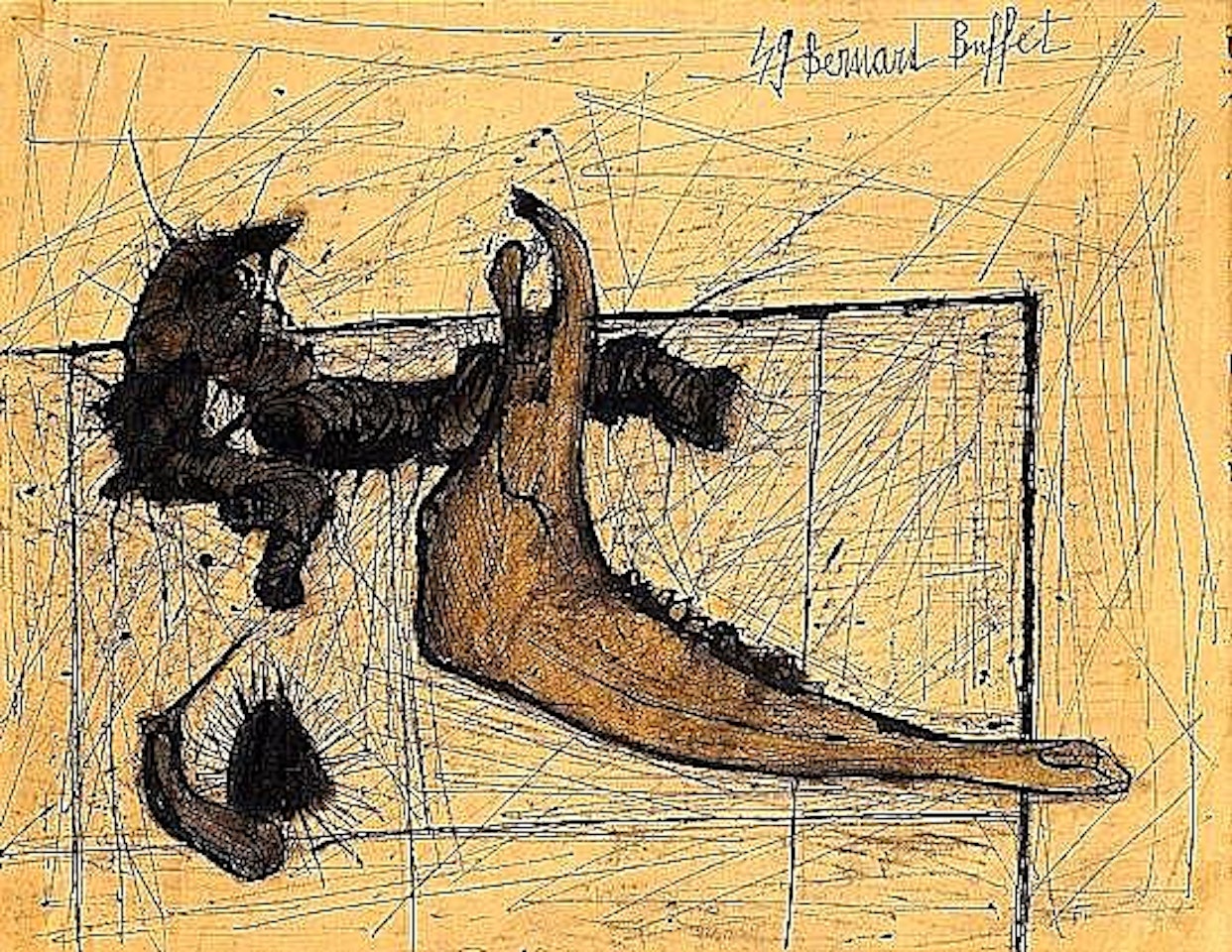 Racines, machoire, oursin et aubergine by Bernard Buffet