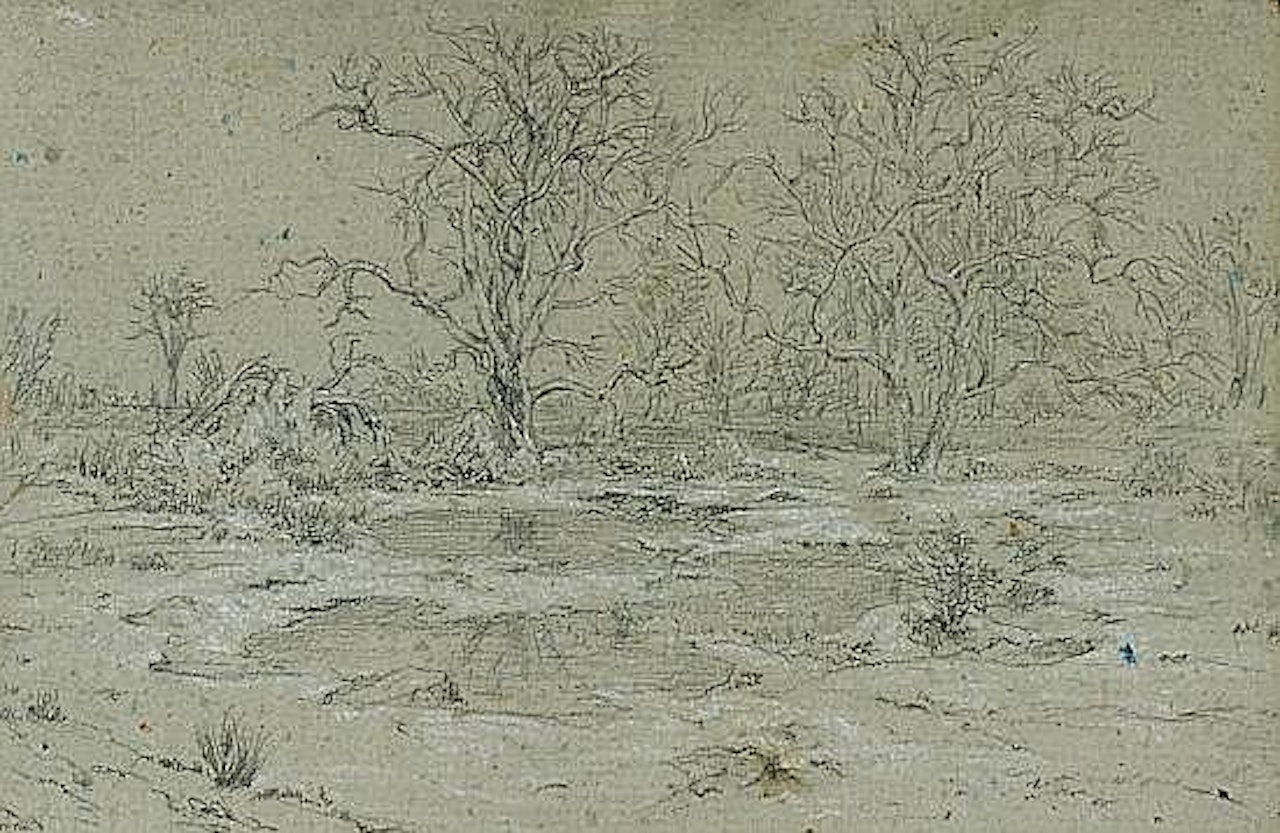 Arbres au bord d'une mare en forêt de Fontainebleau by Théodore Rousseau