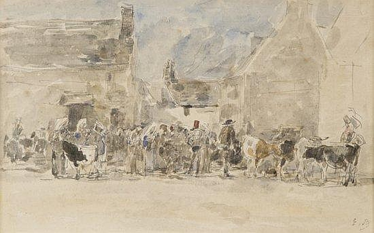 Scène de village breton by Eugène Boudin