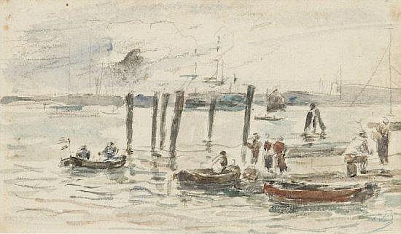 Barques au port by Eugène Boudin